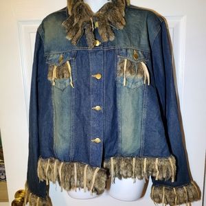 Beautiful Denium Fringe Fur Lined Jean Jacket